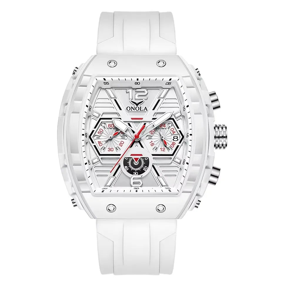 ONOLA 6852 Waterproof Date Calendar Clock Silicone Strap Fashion Casual Luxury Men's Wristwatch Tonneau Quartz Watches for Men