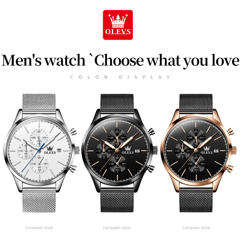OLEVS 2881 Custom Branding Logo Men Watch OEM Private Label Watch Stainless Steel Mesh Men Arabic Numerals Watch