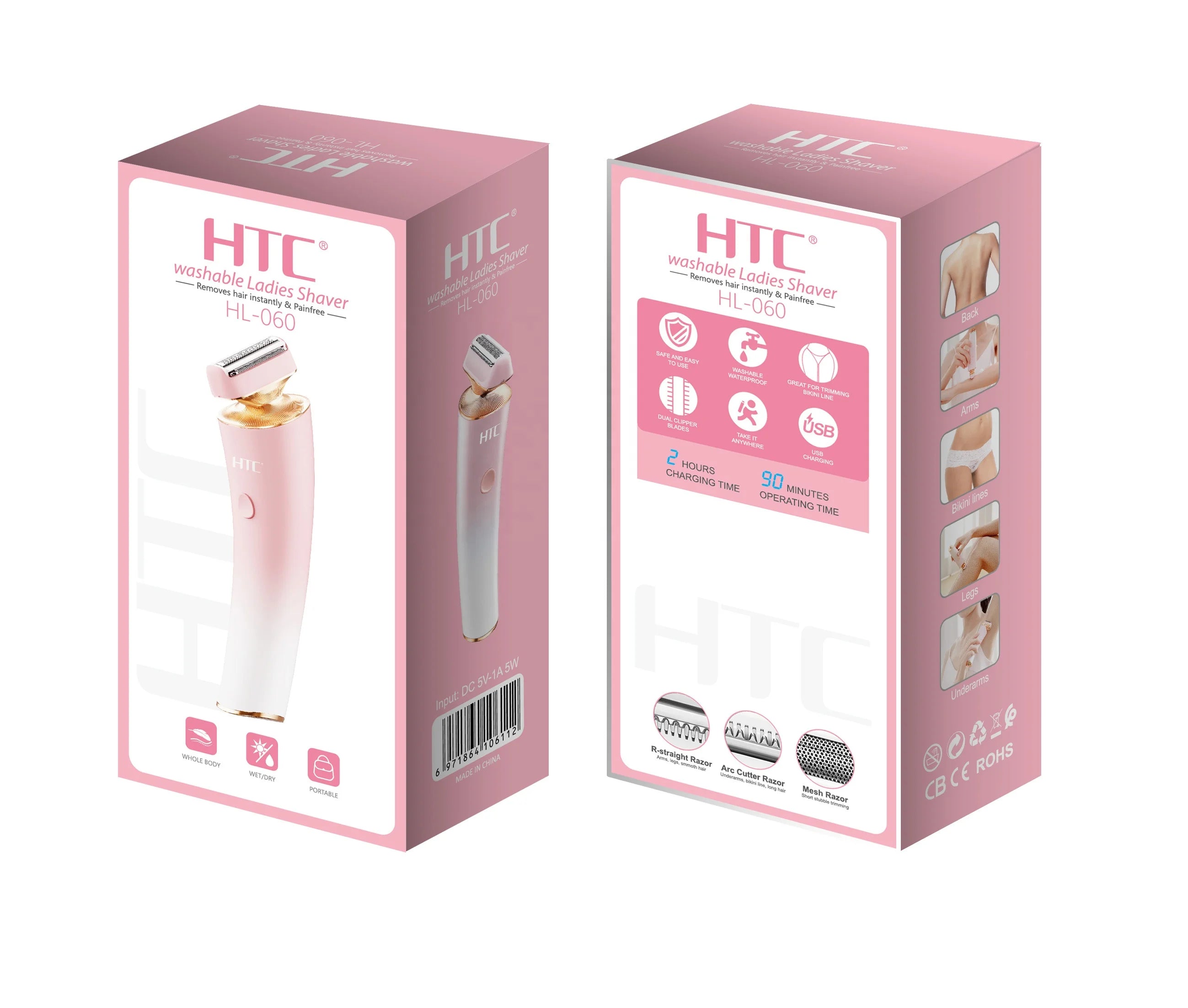 HTC HL-060 Waterproof Lady's Foil Shaver Women Body Hair Removal for Legs and Underarms Woman Hair Trimmer Eyebrow EarNose Razor