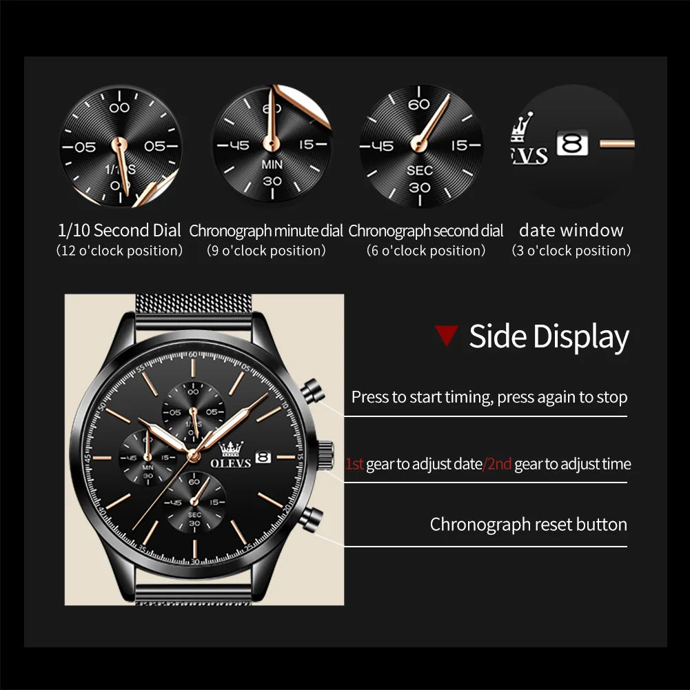 OLEVS 2881 Custom Branding Logo Men Watch OEM Private Label Watch Stainless Steel Mesh Men Arabic Numerals Watch