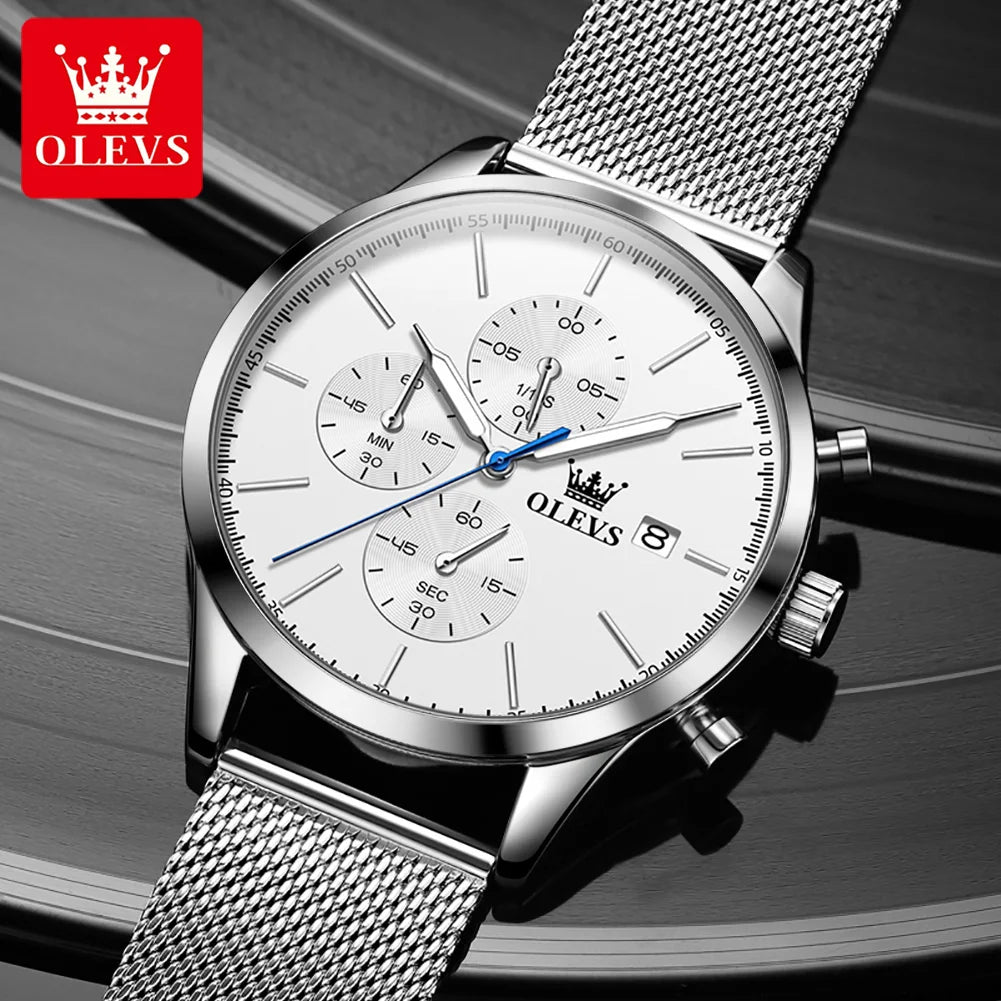 OLEVS 2881 Custom Branding Logo Men Watch OEM Private Label Watch Stainless Steel Mesh Men Arabic Numerals Watch