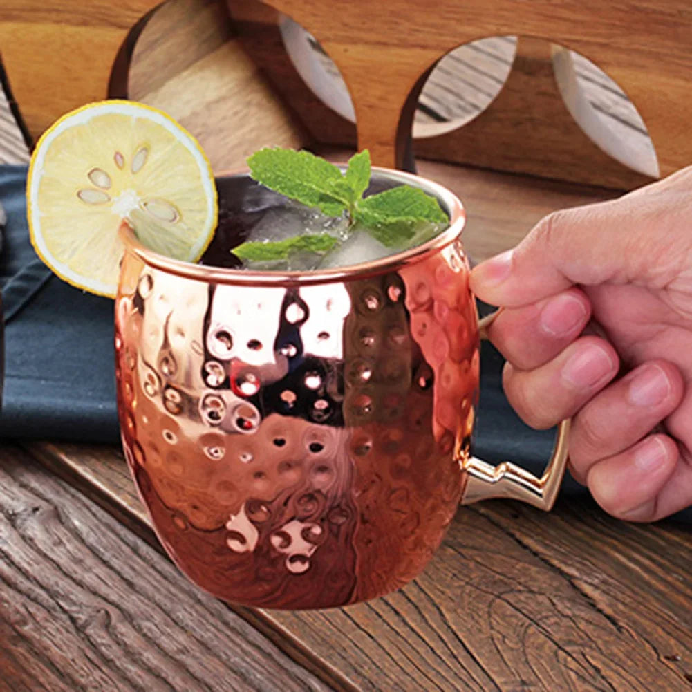 1-8PCS 500ML Moscow Mule Copper Mugs Metal Mug Cup Stainless Steel Hammered Copper Plated Beer Coffee Cup Bar Cocktail Wine Cups