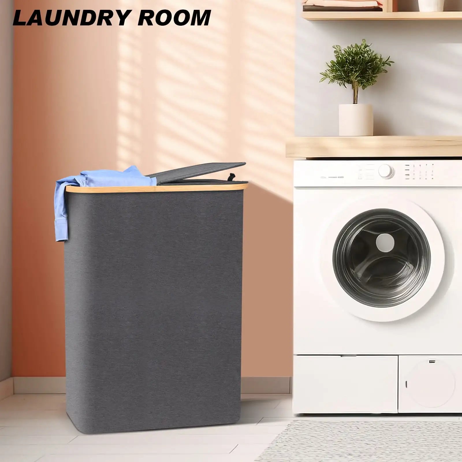 160L Large Capacity Laundry Hamper,Collapsible Laundry Basket with Lid, 2 Section Laundry Bin with Removable Bags