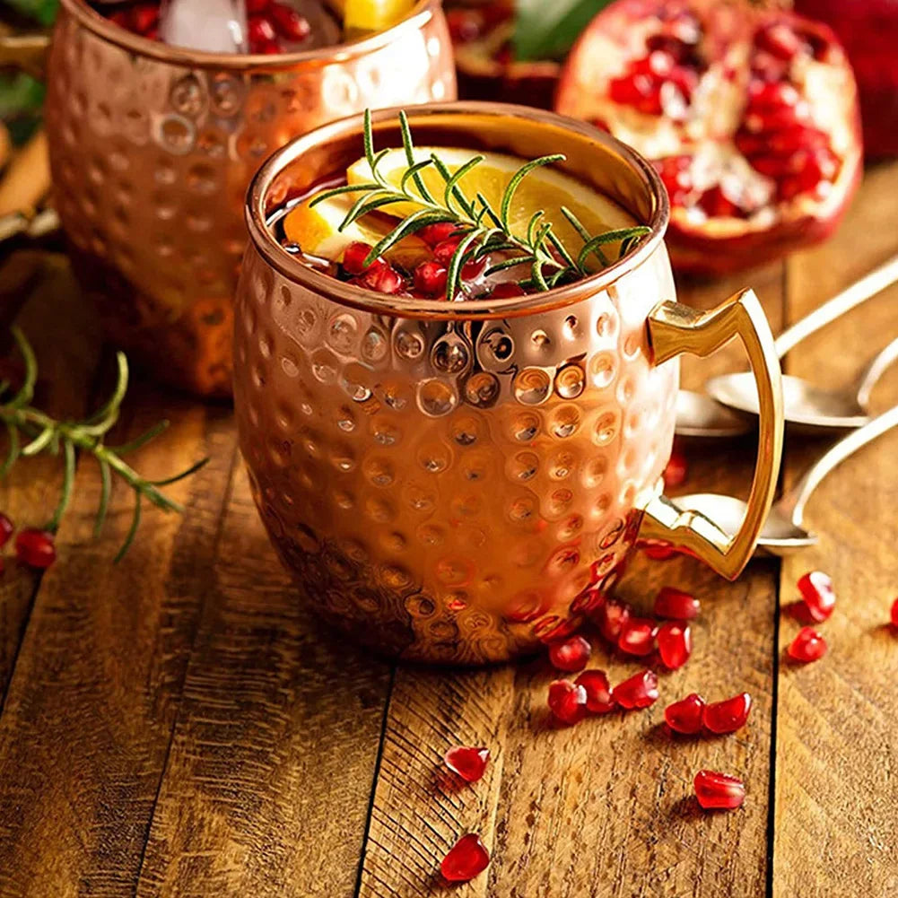 1-8PCS 500ML Moscow Mule Copper Mugs Metal Mug Cup Stainless Steel Hammered Copper Plated Beer Coffee Cup Bar Cocktail Wine Cups