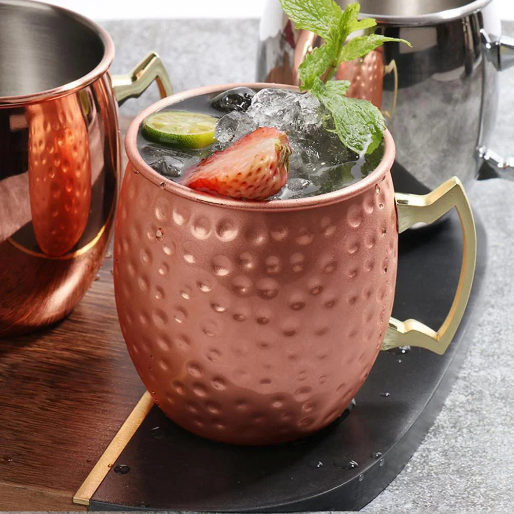1-8PCS 500ML Moscow Mule Copper Mugs Metal Mug Cup Stainless Steel Hammered Copper Plated Beer Coffee Cup Bar Cocktail Wine Cups