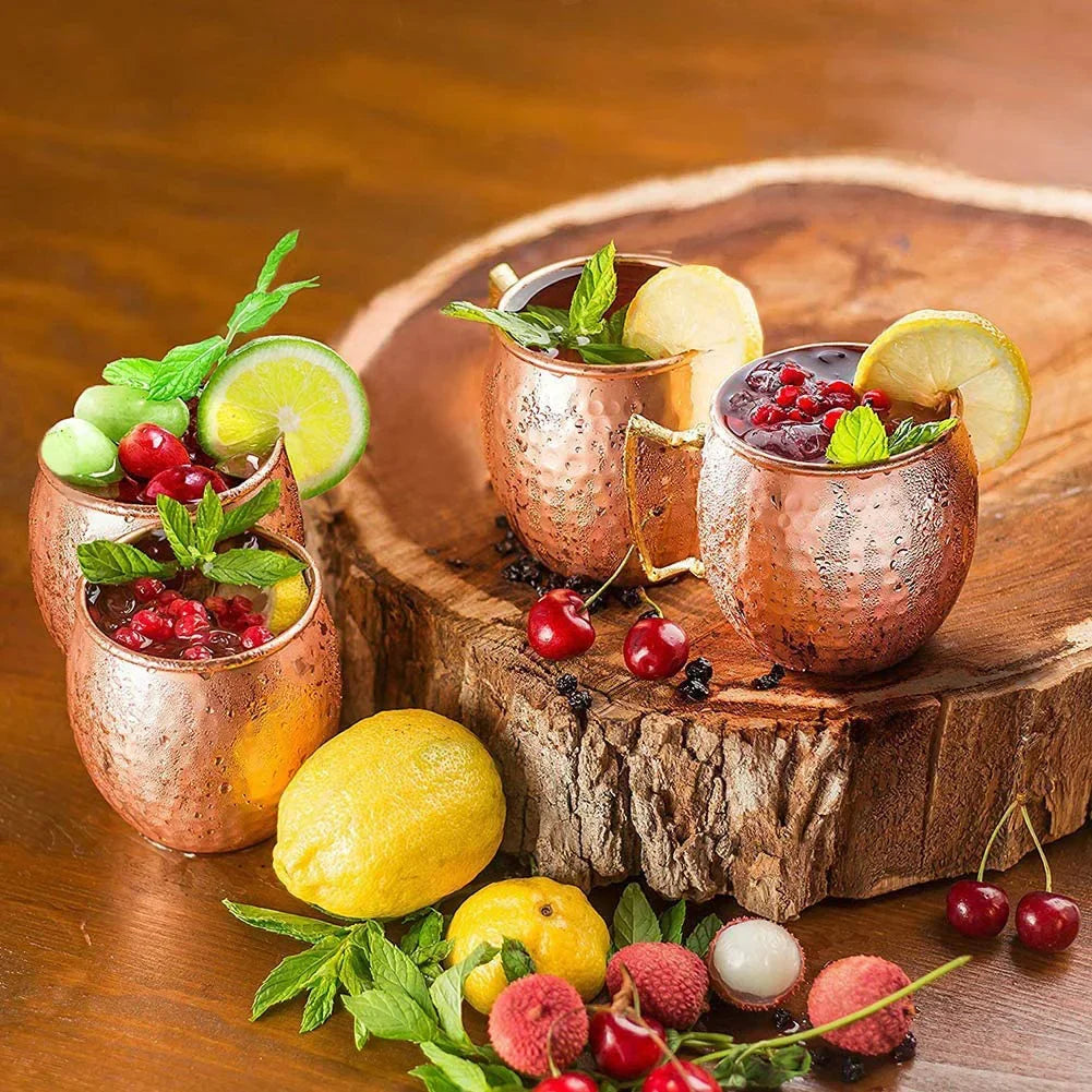 1-8PCS 500ML Moscow Mule Copper Mugs Metal Mug Cup Stainless Steel Hammered Copper Plated Beer Coffee Cup Bar Cocktail Wine Cups
