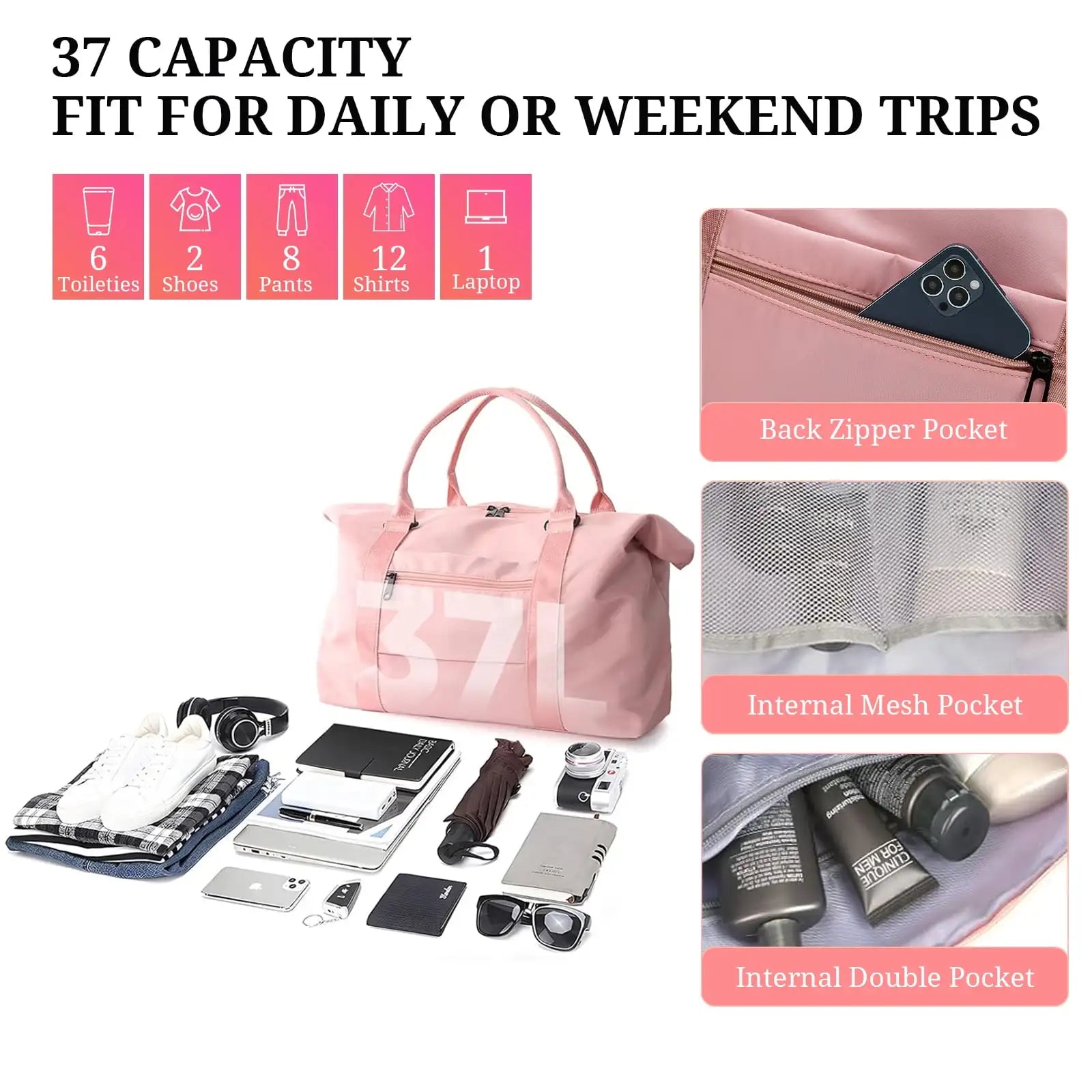 Travel Duffel Bags - Foldable Gym Bag, Weekender Bag with Wet Bag, Delivery Room Hospital Bag, Flight Travel Essentials