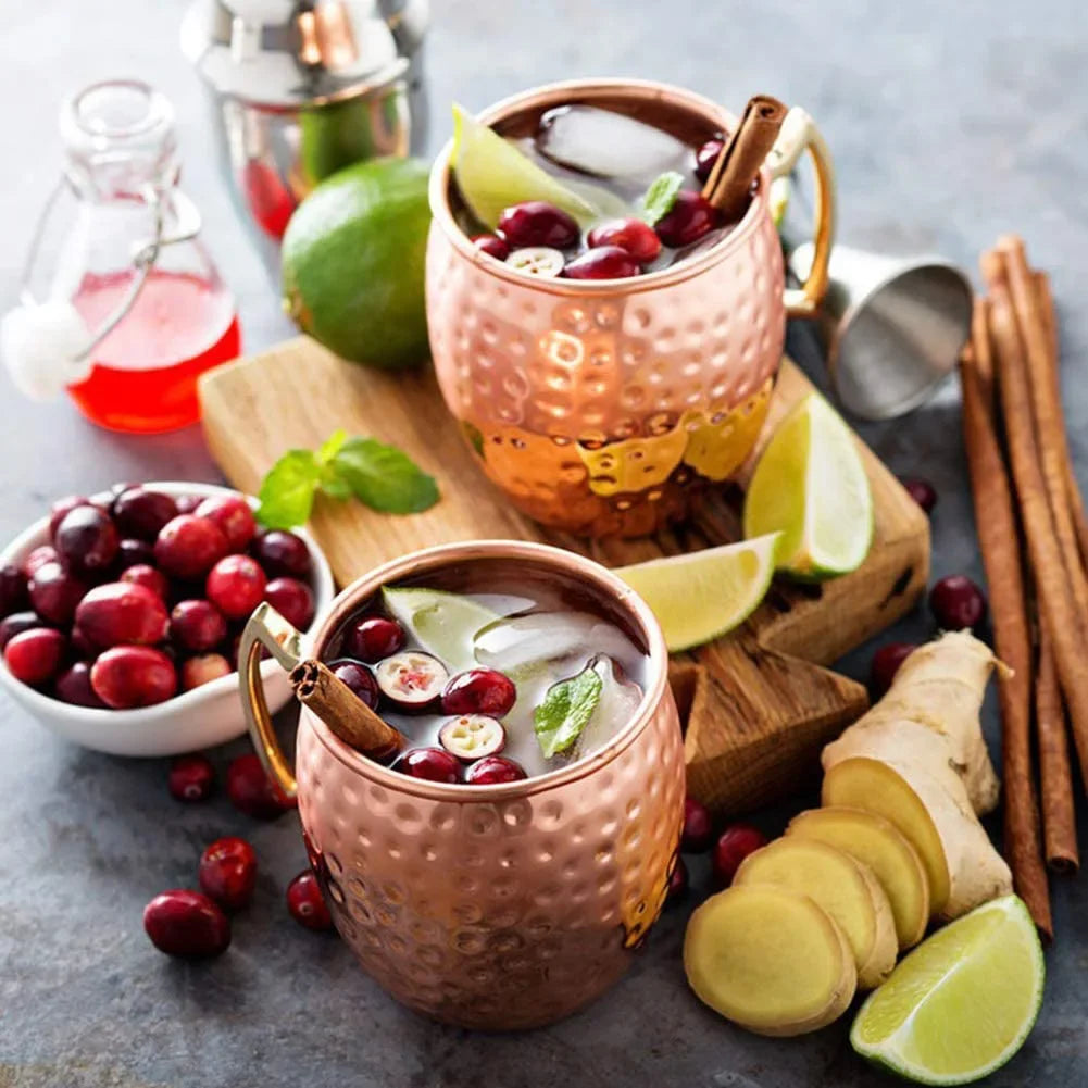 1-8PCS 500ML Moscow Mule Copper Mugs Metal Mug Cup Stainless Steel Hammered Copper Plated Beer Coffee Cup Bar Cocktail Wine Cups