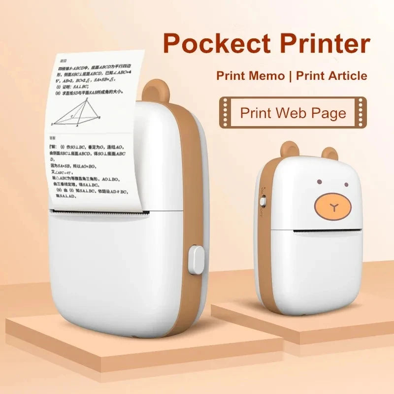 HD Mini Label Printer Thermal Portable A8 Printers Sticker Transparent Paper 57mm Inkless Wireless 203dpi Android IOS Phone