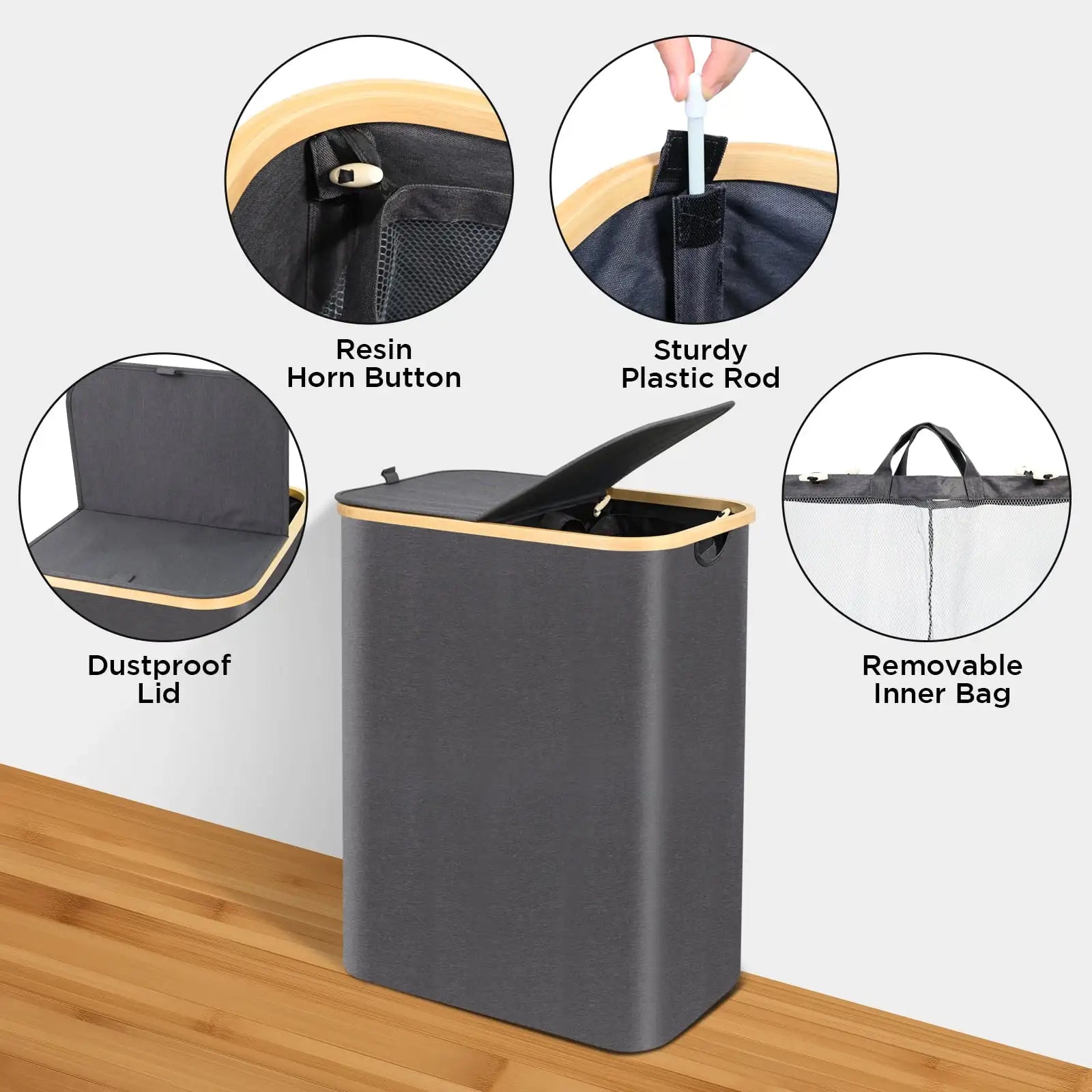 160L Large Capacity Laundry Hamper,Collapsible Laundry Basket with Lid, 2 Section Laundry Bin with Removable Bags