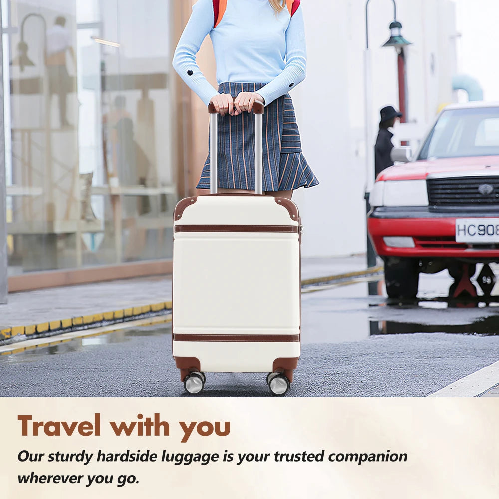 Hardshell Luggage Sets with Bags Lightweight Suitcase Double Spinner Wheels with TSA Lock Single Vintage Luggage 28 IN White